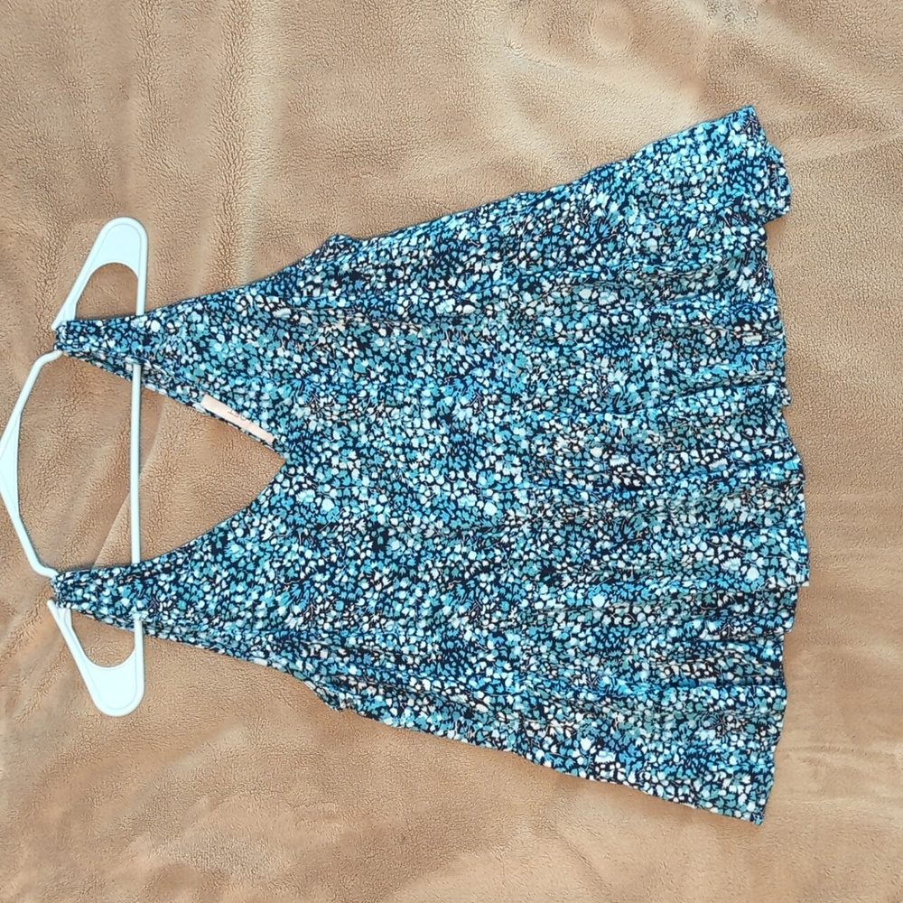 LOFT Blue Smocked Sleeveless Tank Top